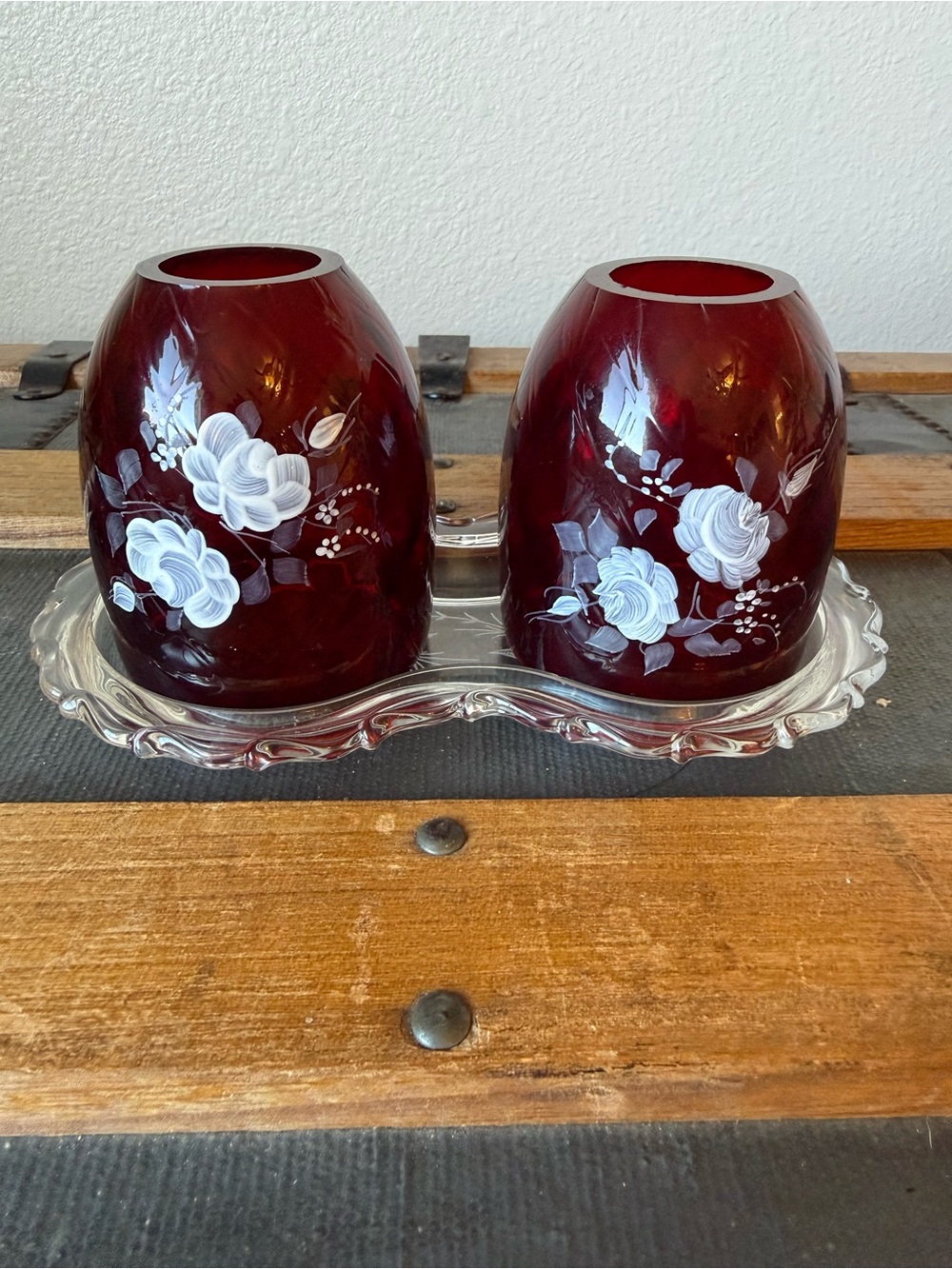 Fenton Ruby Red Hand Painted fairy lamp shades